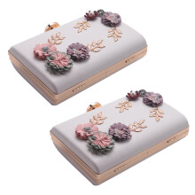 2X Fashion Women Leather Evening Bag Dinner Party Lady Wedding Flower Clutch Purse(White)