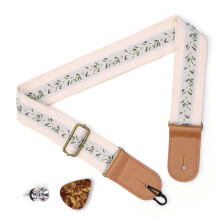 Embroidered Guitar Strap For Acoustic Electric Guitars-white