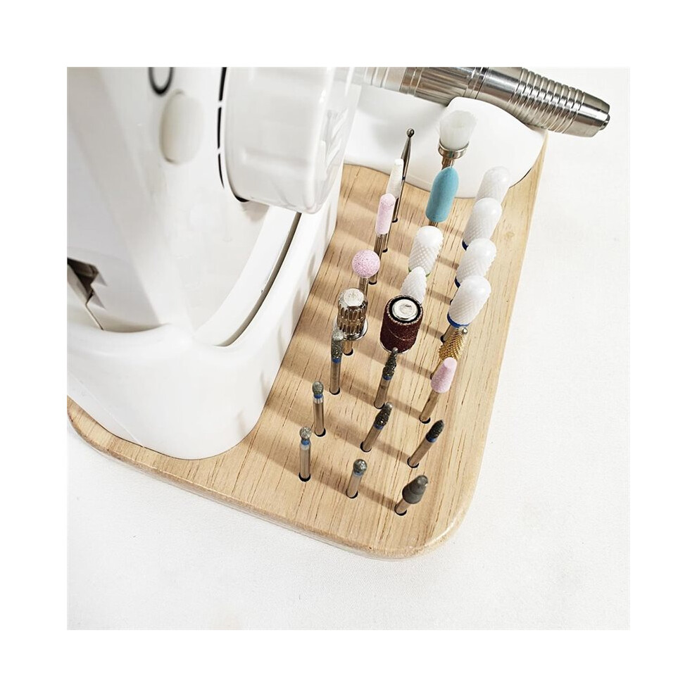 Nails Drill Bit Holder and Organizer, 24 Hole Wooden Base with Silicone Holder for Nails Drill Machine and Grinding Pen