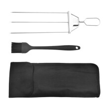 3-Prong Stainless Steel Skewers Set for BBQ Grilling with Push Bar Slider Easy Food Removal