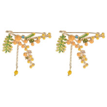2X Jewelry Mimosa Well Green Leaf Brooch Pin Female Donna Camicie Spille