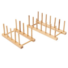 2PCS Bamboo Dish Plate Bowl Cup Book Pot Lid Cutting Board Drying Rack Stand Drainer Storage Holder Organizer Dish Rack