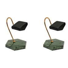 2X Watch Display Stand Green Natural Marble Base Gold Metal Support Rod PU Bracket Watch Storage Display Stand