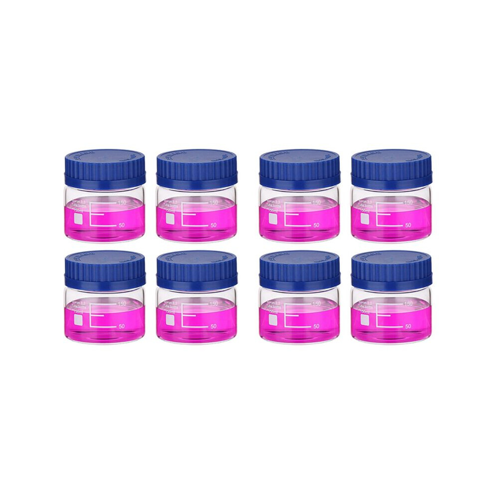 Torribaly 8 Pack Reagent Media Storage Bottles, 150Ml Borosilicate Glass Wide Mouth Graduated Round Bottles With Gl32 Screw Cap