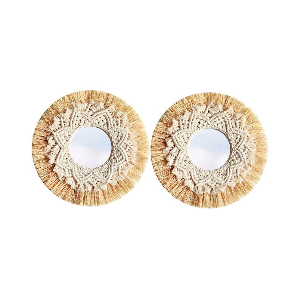 Torribaly 2X Nordic Straw Woven Hotel Bed And Breakfast Wall Boho Decor Handwoven Mirror Wall Decoration Macrame Decorative Mirror