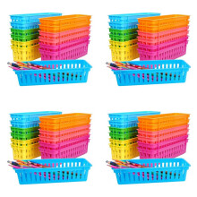 48 Pack Pencil Organizer Basket Trays, Rainbow Colors Desk Storage for Kids, Classroom Supply Holders for School