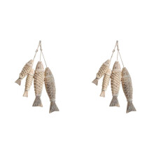 8Er-Pack Antike Handgeschnitzte Fischskulpturen-Dekoration Aus Holz mit Fischernetz, Wanddekoration zum Thema Strand zum Aufhängen