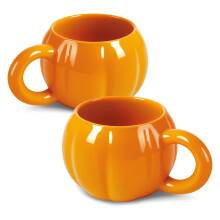 Pumpkin Coffee Mugs Set of 2, Wide Mouth Ceramic Cups, Heat Repellent, Dishwasher Safe Fall Gift