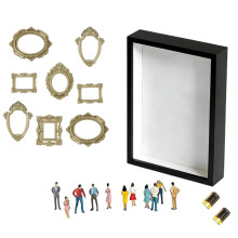 DIY Silhouette Shadow Box Frame Kit, Gouden Fotodisplay met Beeldjes, Gepersonaliseerde Fotocollage Frame met 2 Lampjes