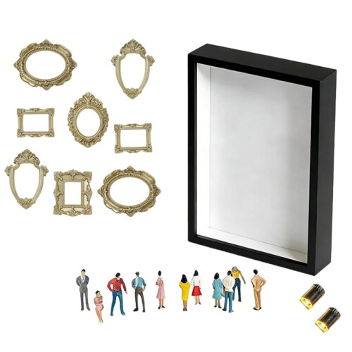 DIY Silhouette Shadow Box Frame Kit,  Gold Photo Display with Figurines, Custom Memory Collage Frame with 2 Lights