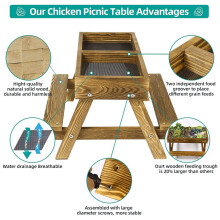 Chicken Table No Waste, Chicken Picnic Feeder Handmade Carbonized Wooden, Large DIY Feeder Kit