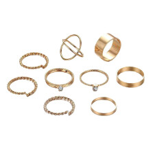 9Pcs Vintage Metal Knuckle Ring Set Ladies Punk  Twist Ring Bohemian Fashion Jewelry Gift(Gold)