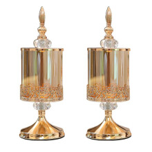 2X European Crystal Glass Storage Jar with Lid Rose Candy Jar Gold-Plated Storage Decorative Ornaments S