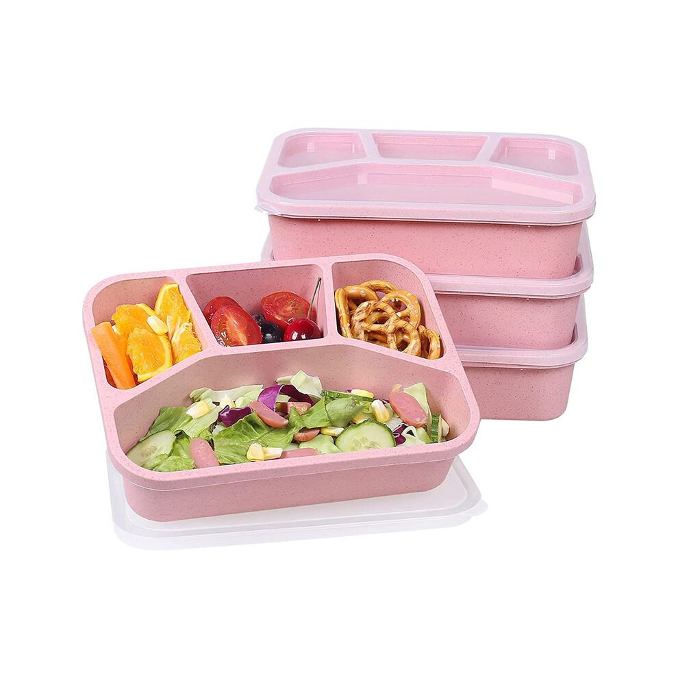 4 Packs Meal Prep Lunch Containers with 4 Compartments, Reusable Bento Box for Kids/Toddler/Adults, Stackable