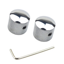 2Pcs Electric Guitar Bass Dome Knobs with Hole Metal-Silver