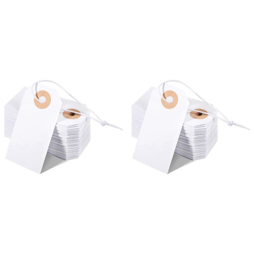 200 Pack Blank Tags with Elastic String Marking Hang Tags Attached Reinforced Hole Writable Blank Tags 2.75x1.37Inch