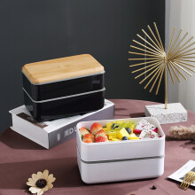 2 Layers Lunch Box for Kids Lunch Box Bento Box for Student Office Worker Double-Layer Microwave Heat Food Storage Box-A