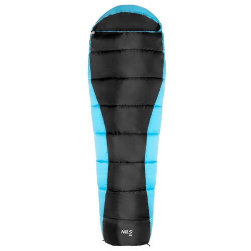 Schwarz-blauer Schlafsack, leicht, kompakt