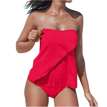Strapless Tankini Swimsuits for Women 2 Piece-bright red XL