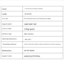 3X Two-Channel AHD/CVI/TVI1080P HD Video Multiplexer Coaxial HD Expander Adder for Camera