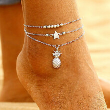 1Pcs Three Levels Pearl Ankle Bracelets Beach Anklet Bracelet Jewelry Birthday Gifts for Women Girls Color: Silver