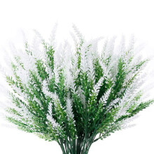 8Bundles Artificial Lavender Flowers Outdoor UV Resistant Fake Flowers No Fade Faux Plastic Plants Garden Classic White