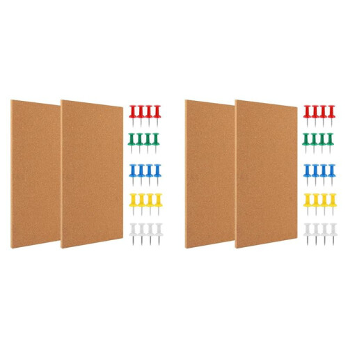 4X Cork Board Bulletin Board, Small Rectangular Pin Board for Wall, Self-Adhesive Cork Board for Office, School and Home
