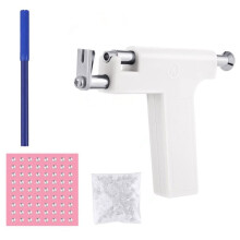 Ohr- und Nasenpiercing-Set mit Edelstahlgehäuse, Ohrlochstechmaschine und 98 Ohrlochöffnungen (Weiß).