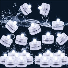 24 -LED-Unterwasserleuchten, Weiße, Wasserdichte, Flammenlose Teelichter, Unterwasser-Poolbeleuchtung für Vasen, Hochzeiten