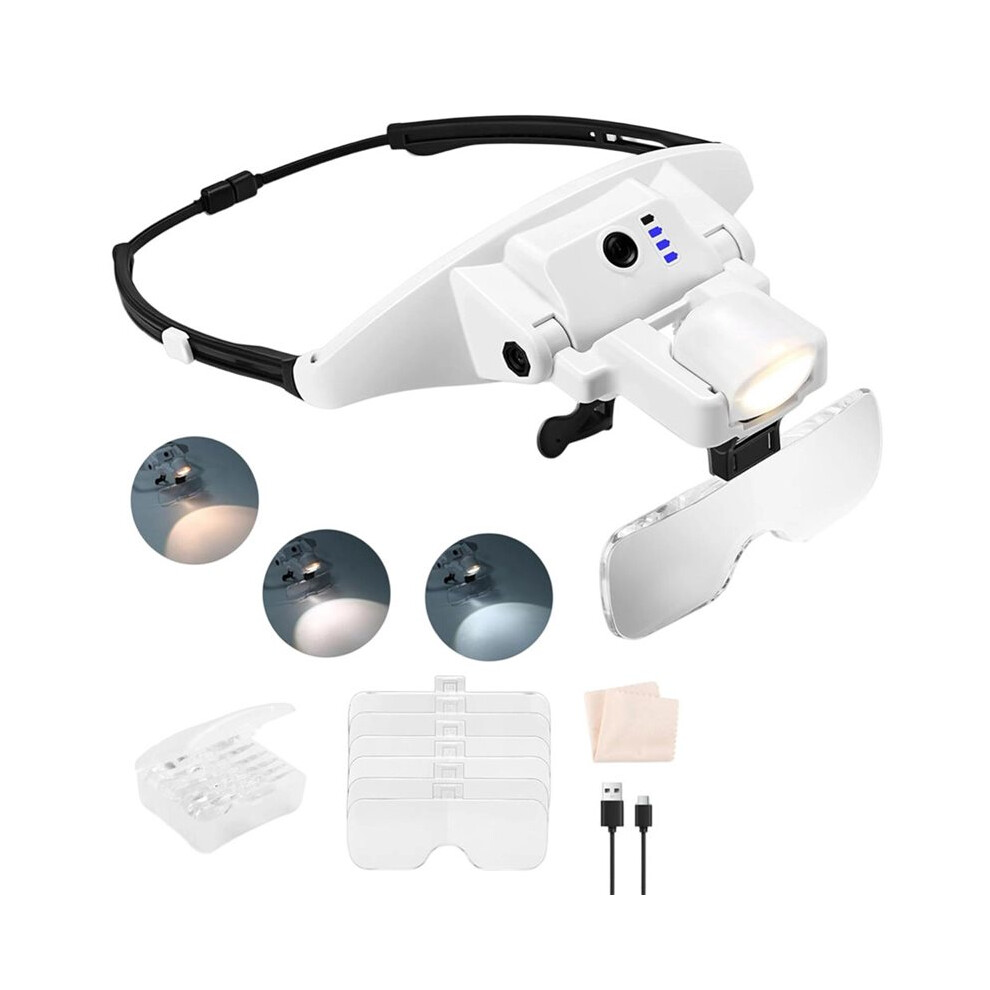 Magnifying Glass With Light, Rechargeable -Mounted Magnifier With 6 Lenses 1.0X-4.0X, With 3 Light Colors 6031386984862