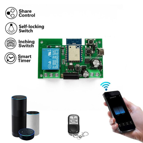 2X Tuya WIFI   Controller Gate Garage Door Opener 1CH 7-32V TimerInching Self-Locking Relay Module 1