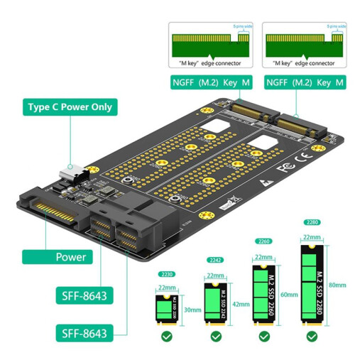 10X Nouvelle Version Adaptateur Double SSD M.2 NVME Vers Double SFF-8643 2