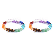 2X Reiki Natural Stone 7 Chakra Bracelets Healing Crystal Bracelet Chipped Gravel Beads Gifts for Women