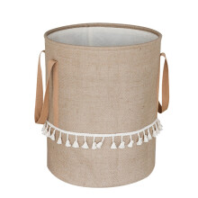 Foldable Braided Jute Cloth Laundry Basket Cotton Linen Dirty Clothes Storage Basket Kids Toys Sundries Organizer Brown
