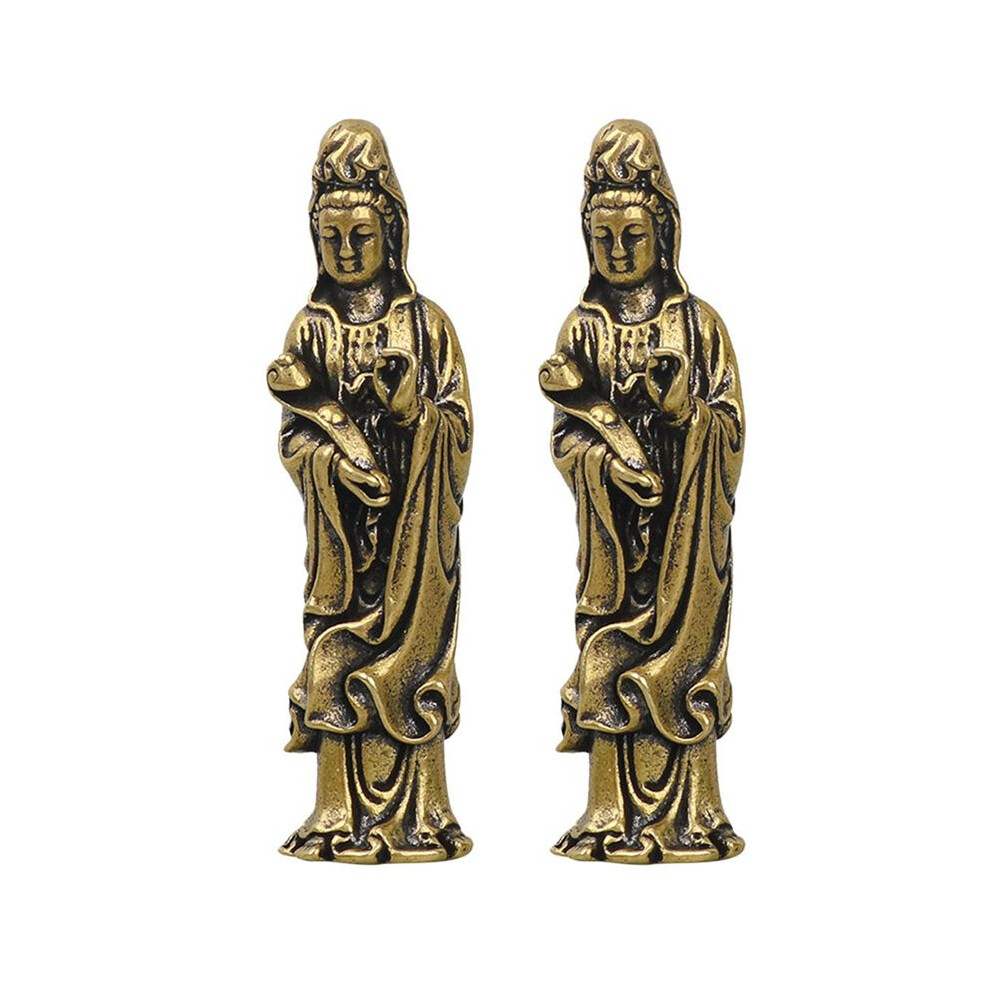 2X Miniature Buddha Guan Yin Bodhisattva Buddha Statue For Small Landscape Decoration Antique Ware Bronze Typecat