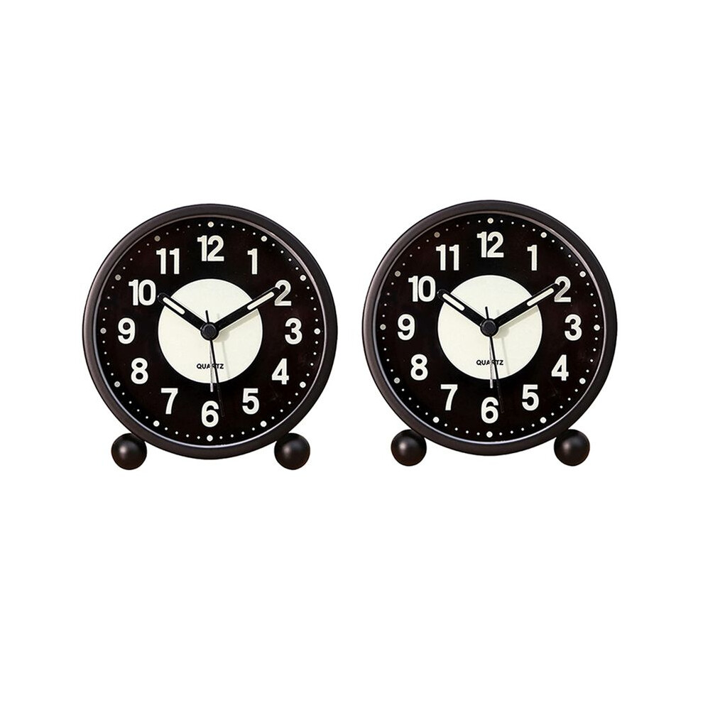 2X Alarm Clock Luminous 4 Inchround Silent Analog Table Clock Non-Ticking,Battery Operated With Loud Alarm For Bedroom Typecat