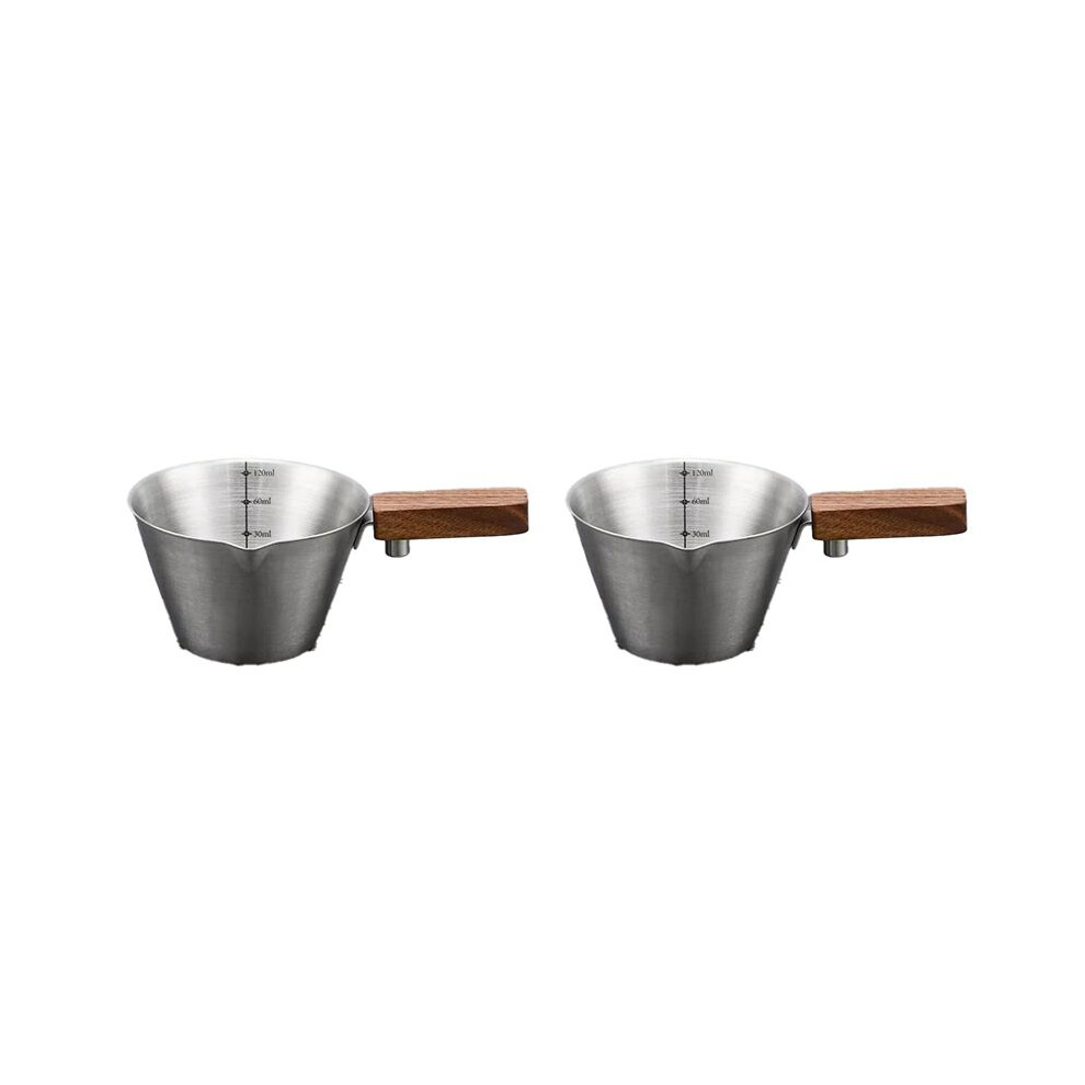 2X 120Ml Espresso Measuring Cup With Scale,Stainlesssteel Coffee Pouring Cup,Wood Handle, B 4713584450524