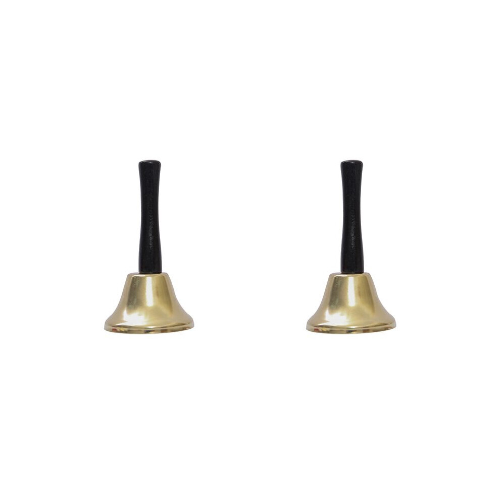 2X Steel Hand Bell Loud Call Bell Alarm, Family Loves, Musical Hand Bells, Cow Bells With Stick Grip-A Gold 4714120385881