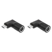 2X Adaptador de Carga de Alimentación Macho con Entrada PD CC Hembra de 65 W A USB Tipo C para Teléfonos, Tabletas y Portátiles (Negro 7406 B)