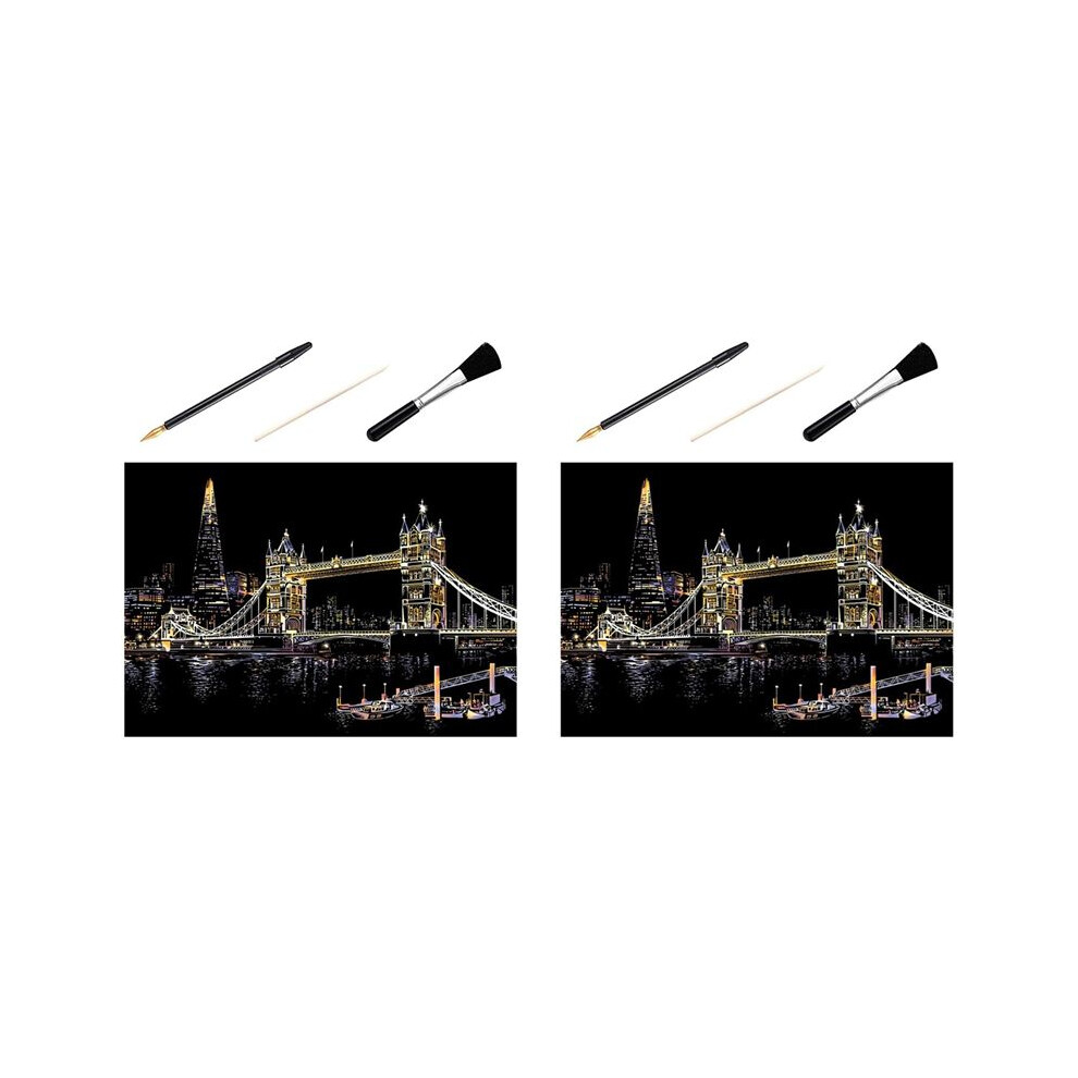 2X Adults Scratch Painting London Tower Bridge Picture & 3Pcs Tools And Art-Supplies Gifts Set 6032926520687