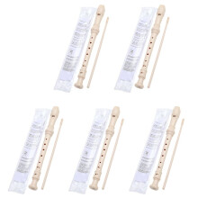 5X Beige Sopraanblokfluit met 8 Gaten en Schoonmaakstaafje, C-Sleutelblokfluit in Duitse Stijl voor Beginnende Kinderen