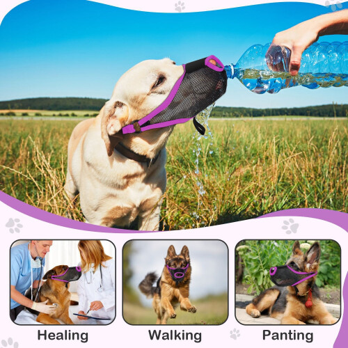 Breathable Mesh Dog Muzzle - Anti-Bite, Anti-Bark, Anti-Lick Purple Pet Muzzle  M 2