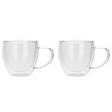 2X Taza de Té de Vidrio de Doble Pared, Transparente, para Café, Leche y Agua, de Borosilicato Alto, para Cocina, 250 Ml.