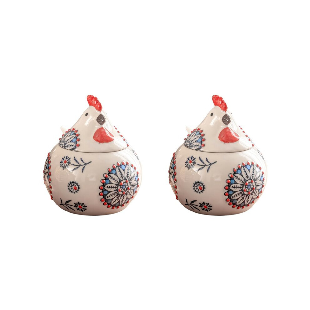 2X Ceramic Salt Cellar With Lid And Spoon, 13 Oz Large Chicken Salt Jar, Salt Holder Coffee And Candies 6034163798843