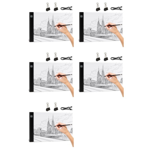 5X A4 LED Light Board, 3 Level Dimmable Brightness USB Power Crafts Light Table for Tracing, Light Drawing Sketch Pad
