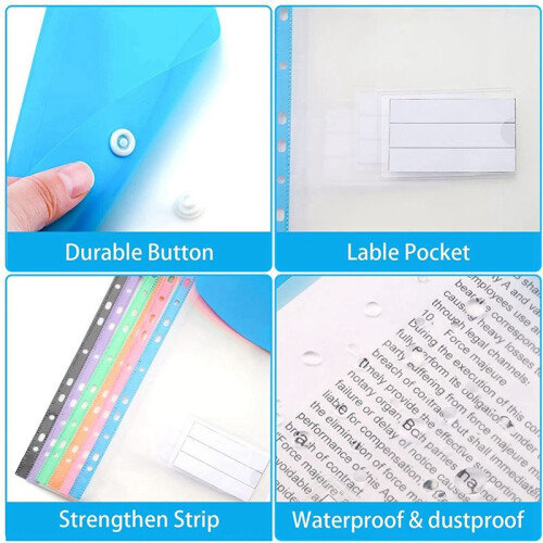 24 Pack A4 Punched Pockets Plastic Wallets - 11 Holes Expandable Binder Pocket Envelope File Folders 2