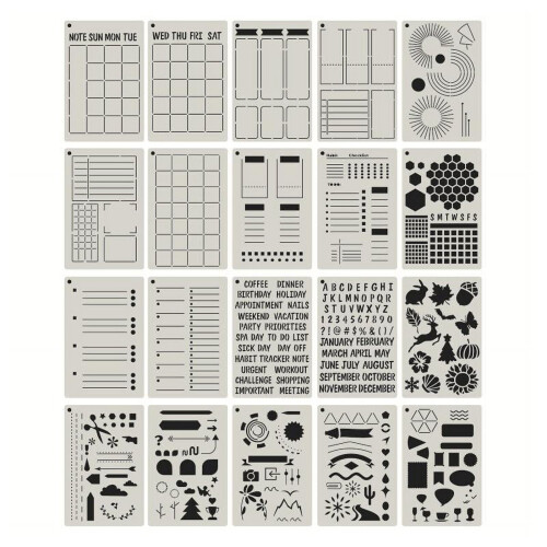 Set di 20 stencil per agende e scrapbooking