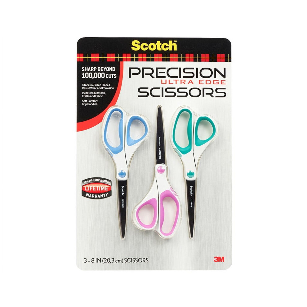 Precision 8" Stainless Steel Scissors With Soft Grip, 3 Pack 9499224353213