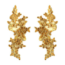 Apliques de flores de renda dourada 25x10cm (1 par)