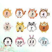 Adesivos de PVC com desenhos de animais para bebês, representando seus meses de gestação (12 unidades).